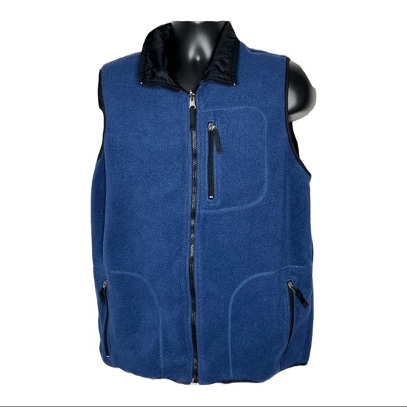 Basic Editions Reversible Blue Fleece /BlackVest Sz Med - Picture 1 of 11